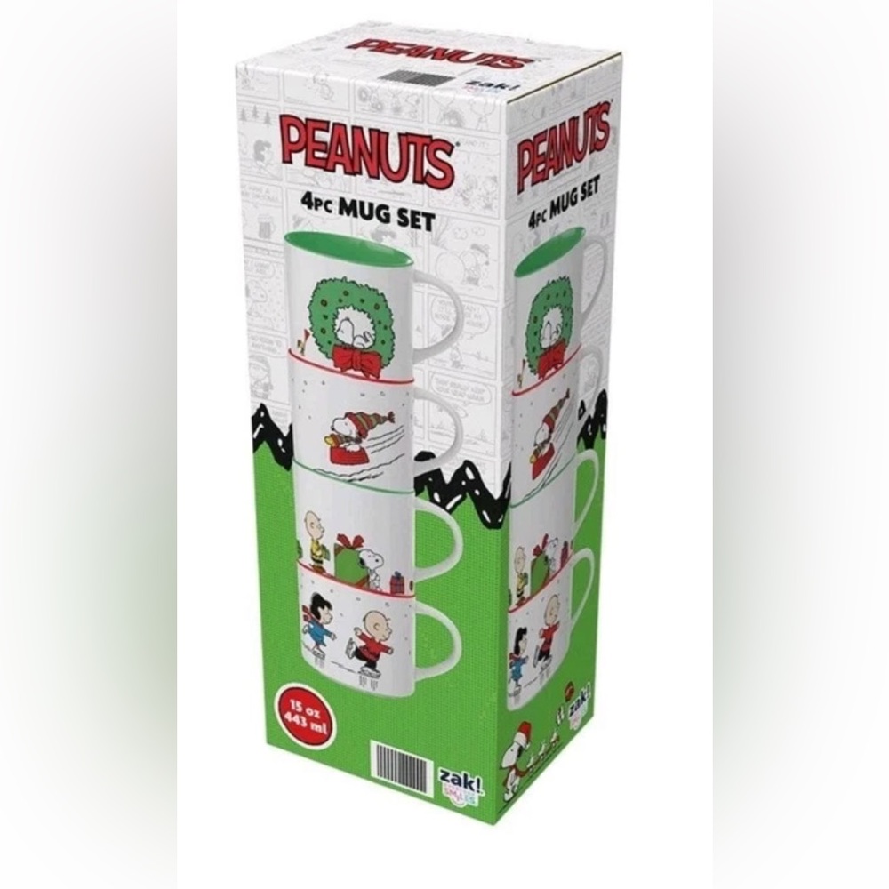 Peanuts Holiday Stackable Mugs Set of 4 — Cartoon Panels 15oz NEW IN BOX!
